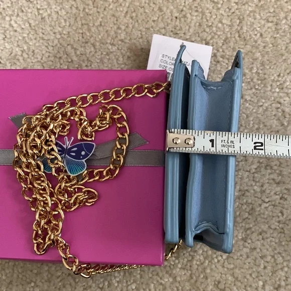 OLIVIA MILLER Faux Leather Blue Wallet With Gold Chain Strap NWT and Gift Box - Picture 14 of 16